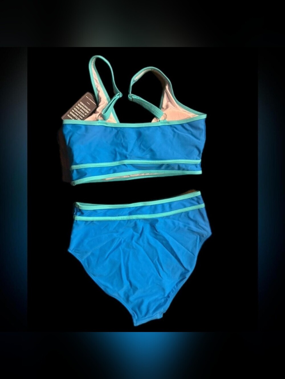 Sporty Blue Two-Piece Bikini Set with Aqua Trim - Picture 2 of 8